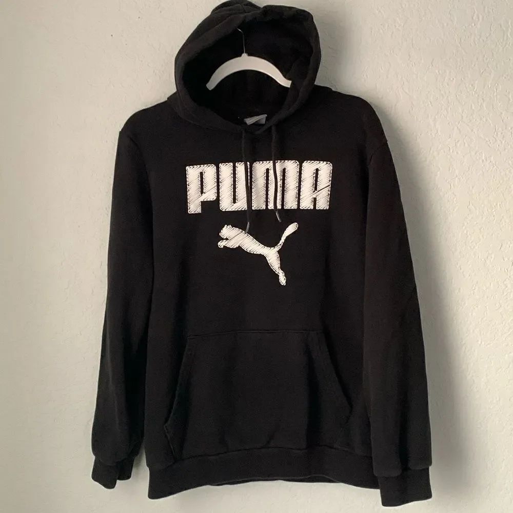 Puma Black Hoodie Kangaroo Pockets Drawstring Sweatshirt Men’s Size M